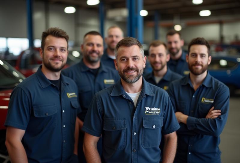 Soto's Transmissions team standing proudly in their auto shop
